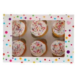 Caja para 6 Cupcakes o 12 Mini Cupcakes con Ventana Confetti 3 ud
