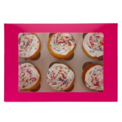 Caja para 6 Cupcakes o 12 Mini Cupcakes Rosa 3 ud - Funcakes