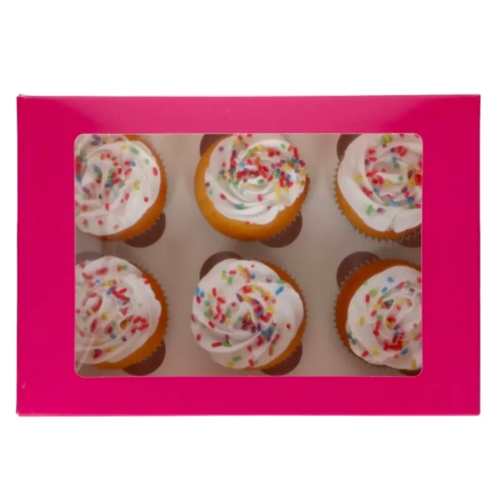 Caja para 6 Cupcakes o 12 Mini Cupcakes Rosa 3 ud - Funcakes