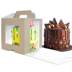 Caja para Tarta Alta Reversible (Kraft / Blanco) - 20 cm x 20 cm H