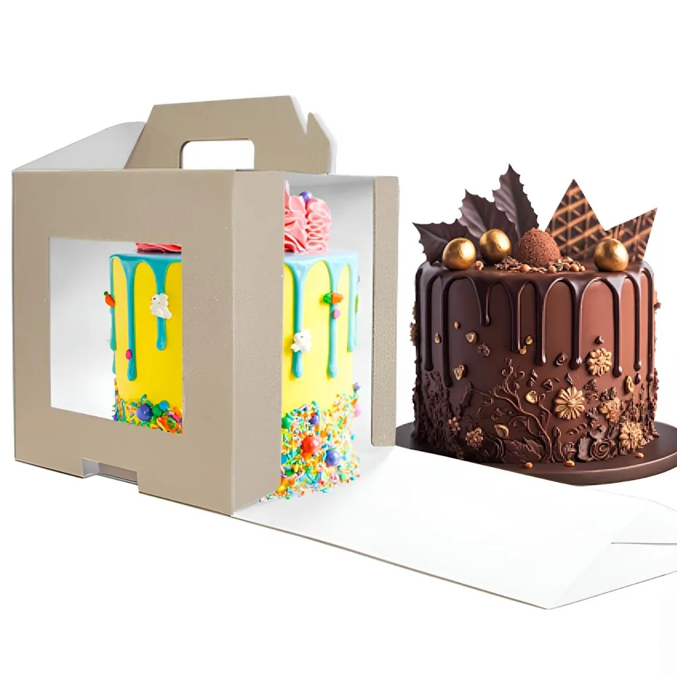 Caja para Tarta Alta Reversible (Kraft / Blanco) - 20 cm x 20 cm H