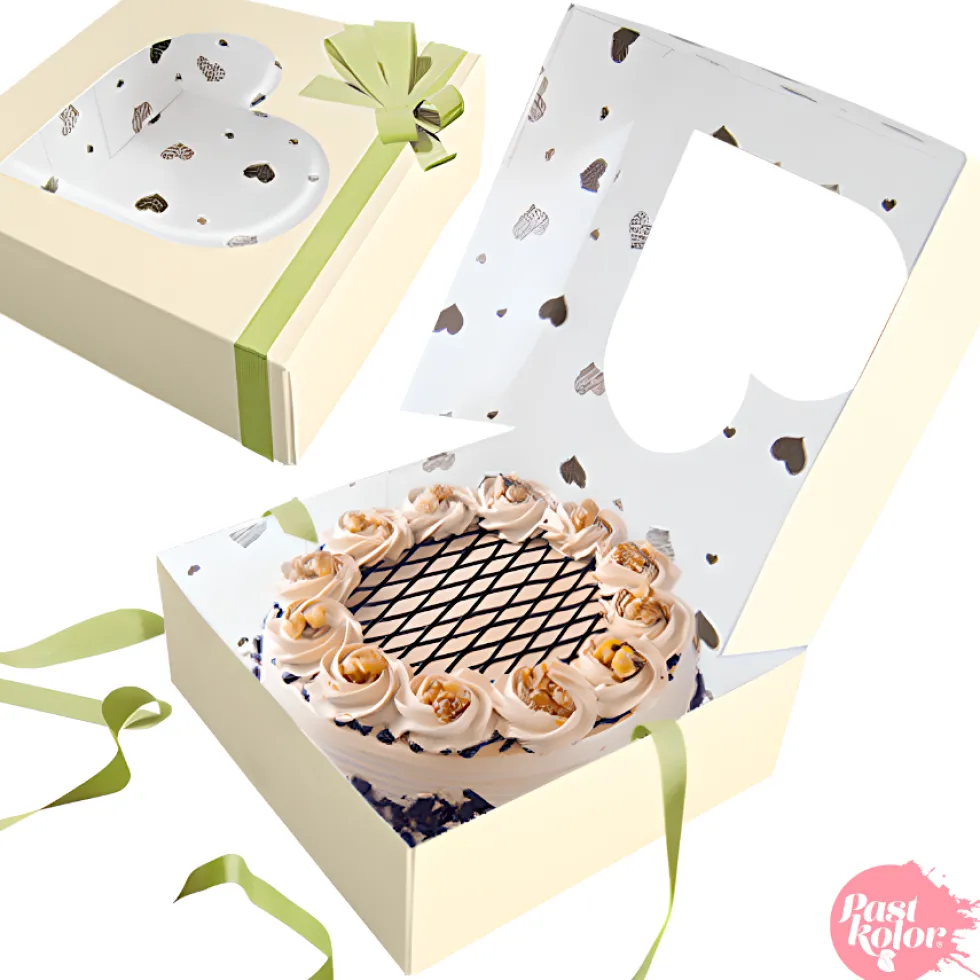 Caja para Tarta con Corazones color Champagne 20 cm