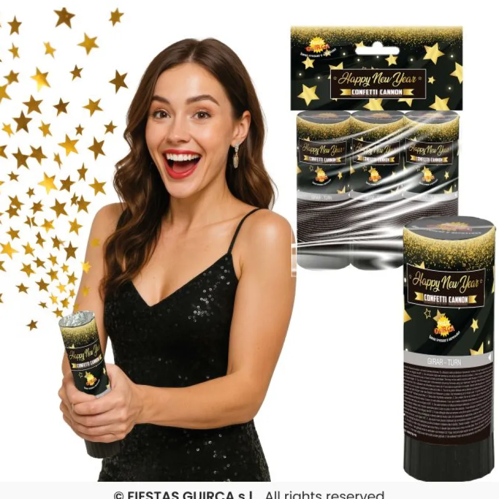 Cañón Confeti Estrellas Doradas 10,5 cm - 3 uds