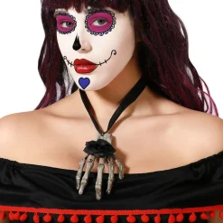 Collar Halloween Mano con Rosa Negra