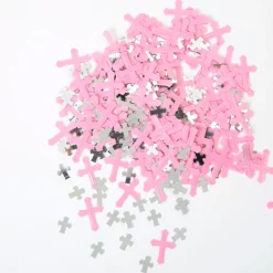 Confetti Cruces Rosas y Plateadas