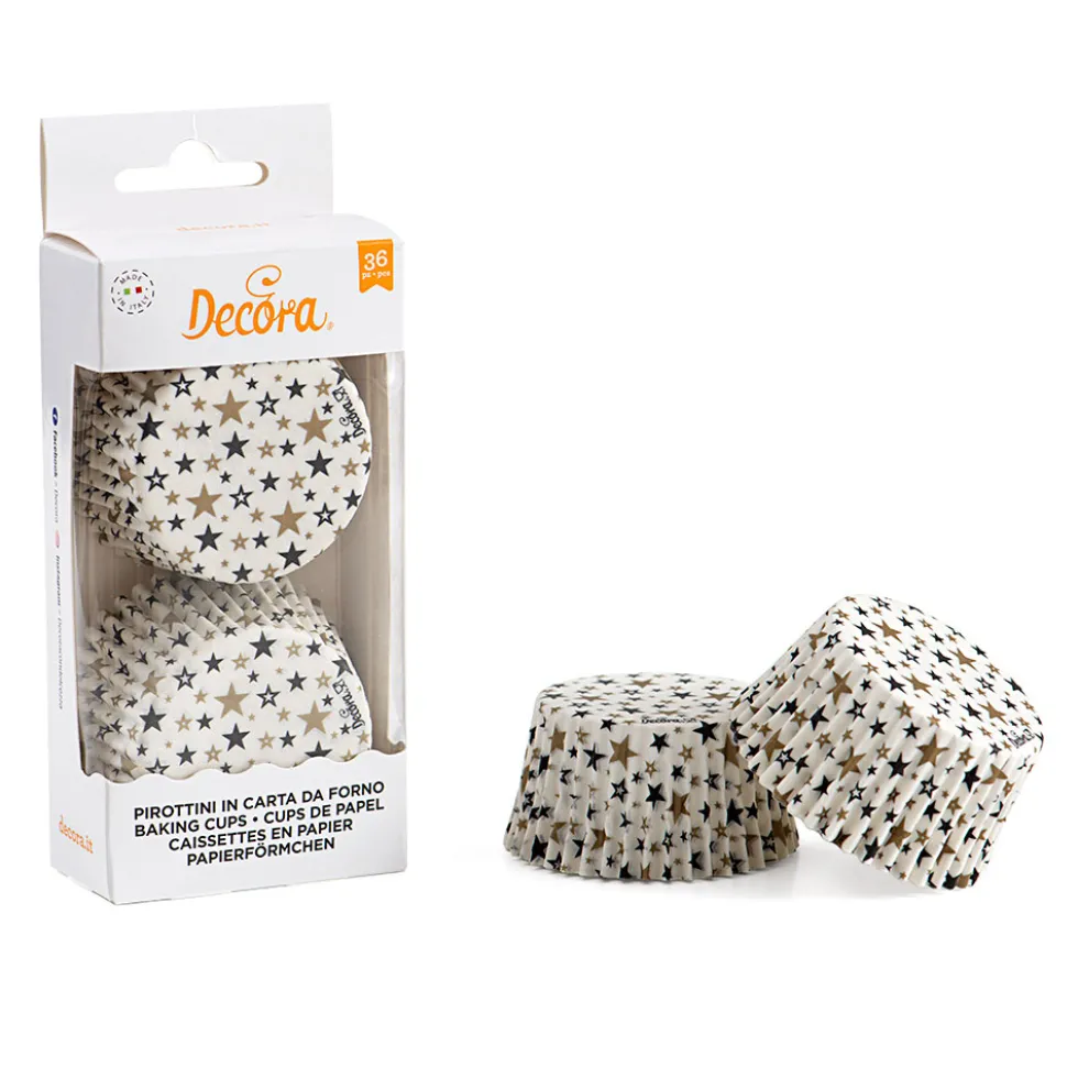 Cápsulas para Cupcakes Estrellas Negras y Doradas 36 Unidades