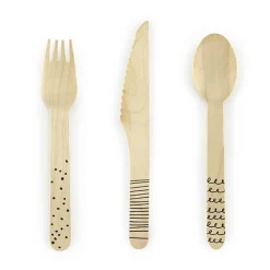 Cubiertos de Madera con Detalles en Negro 18 ud