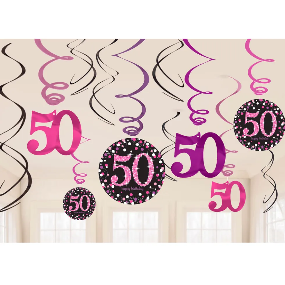 Decoración Colgante Espiral 50 años Rosa Brillante 12 piezas