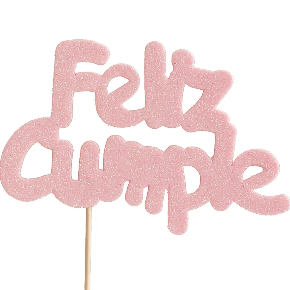 Decoración para Tarta Feliz Cumple Rosa Bebé