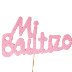 Decoración para Tartas Mi Bautizo Rosa
