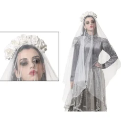 Diadema con Flores y Velo Blanco