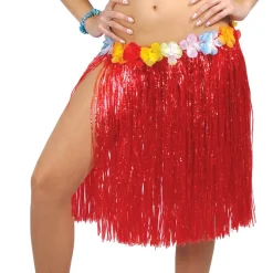 Falda Hawaiana Roja con Flores