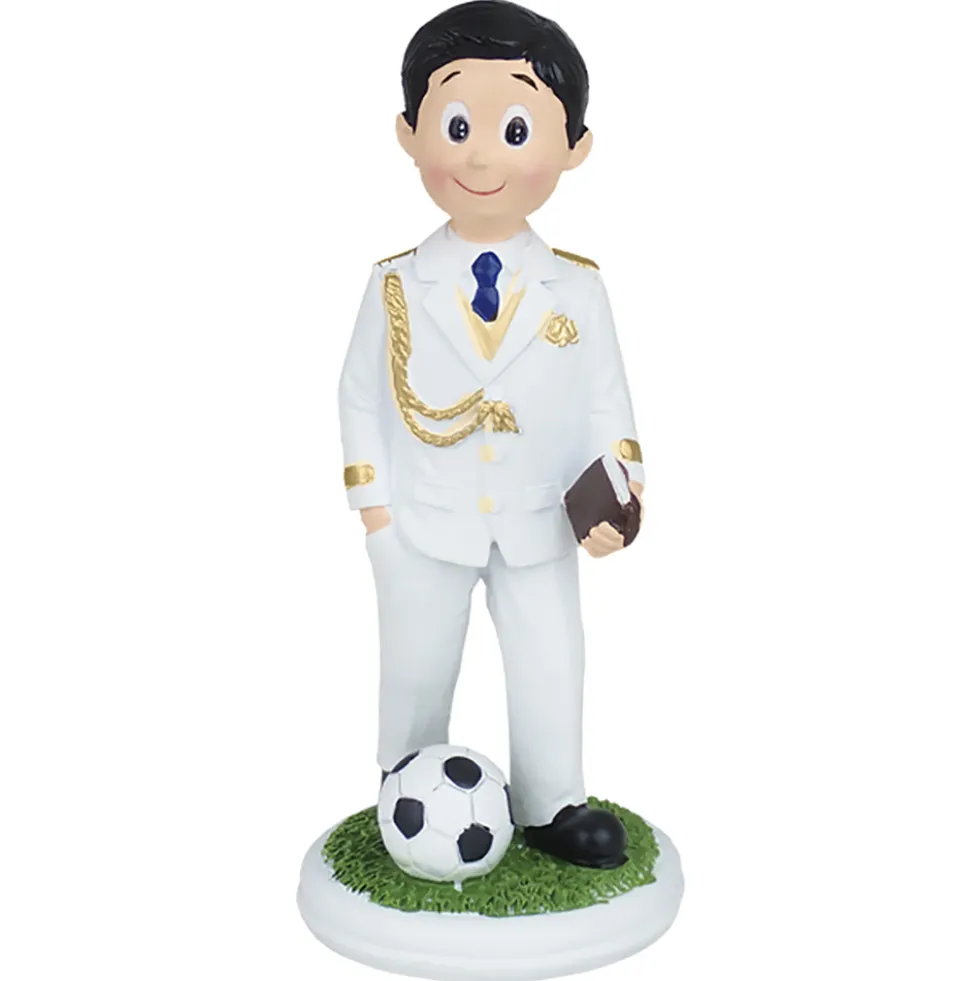 Figura Comunión Niño Moreno con Balón 14 cm