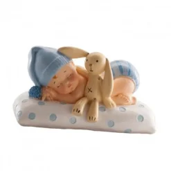 Figura para Tarta Bautizo - Bebé con Peluche Azul