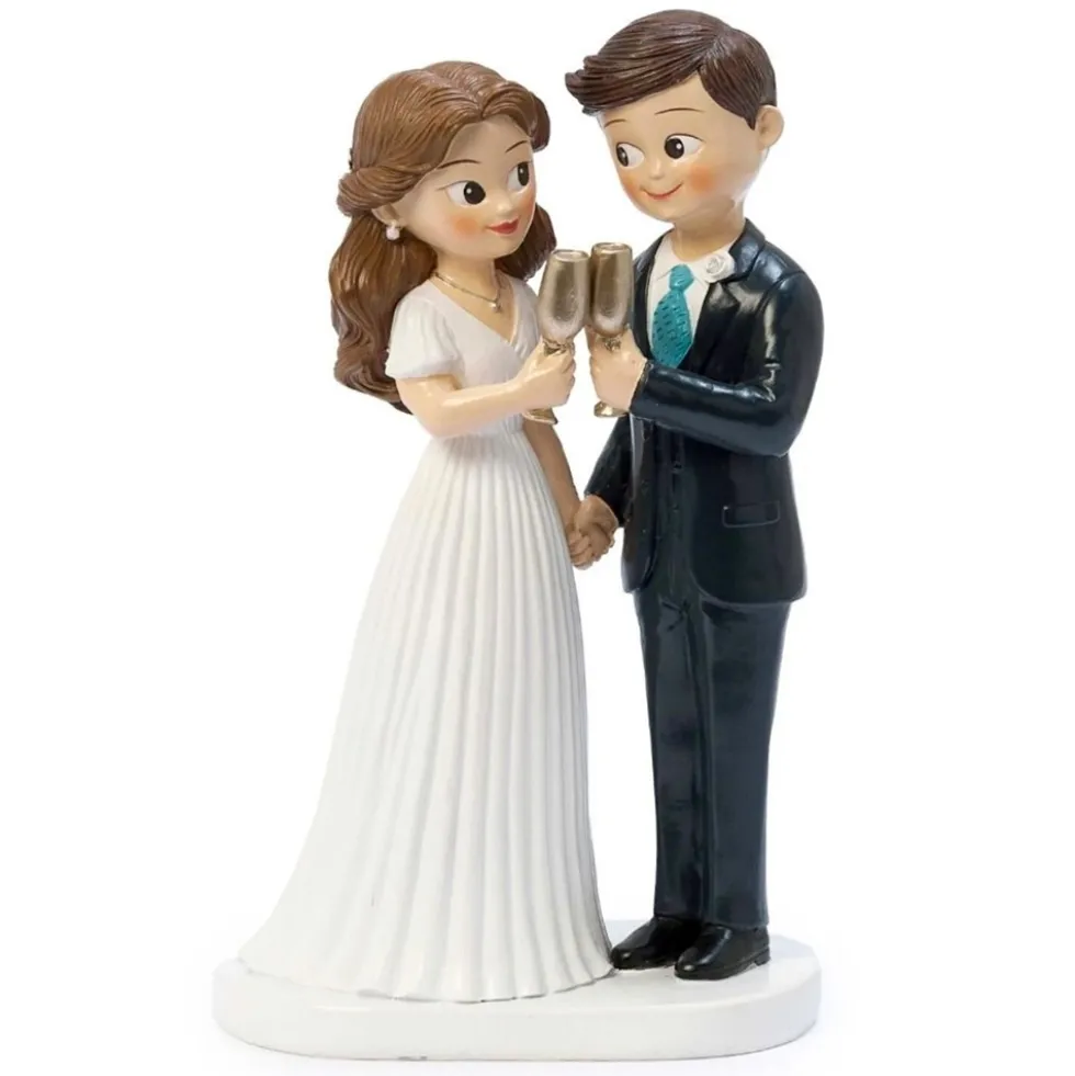 Figura para Tarta de Boda Novio Moreno y Novia Brindando 19 cm
