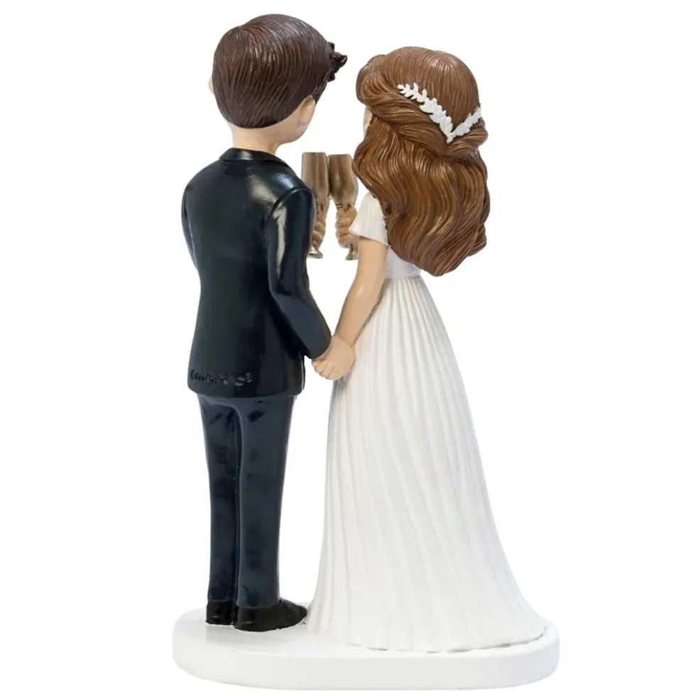 Figura para Tarta de Boda Novio Moreno y Novia Brindando 19 cm