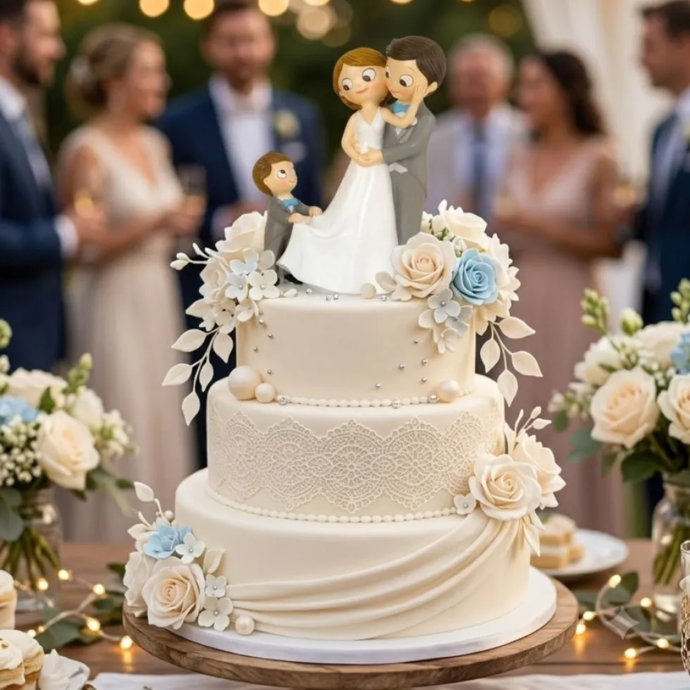 Figura para Tarta de Boda Novio y Novia con Niño 21,5 cm - Mopec
