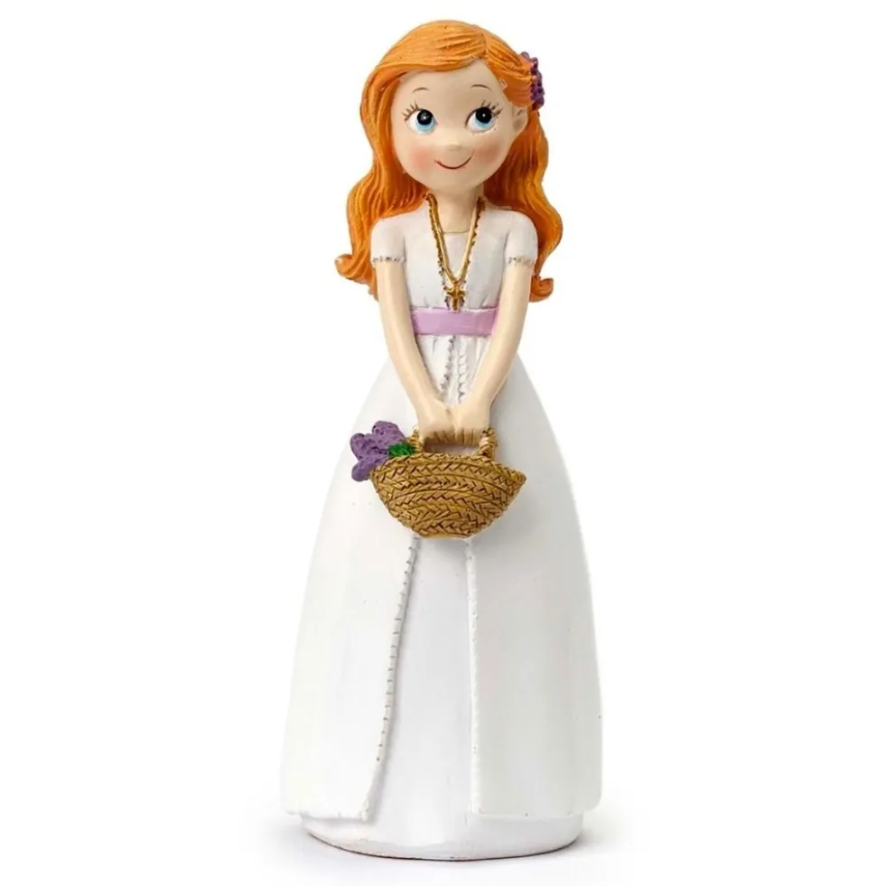 Figura para Tarta de Comunión Niña con Cesto de Flores 15 cm