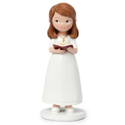 Figura para Tarta de Comunión Niña con Vestido Blanco y Biblia 13 cm