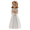 Figura Tarta Comunión Niña con Rosario y Lazo Rosa 16 cm