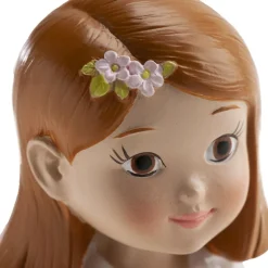 Figura Tarta Comunión Niña con Rosario y Lazo Rosa 16 cm