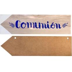 Flecha de Madera con Vinilo Comunión Azul