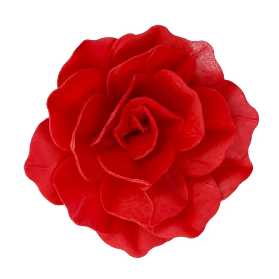 Flor de Papel Comestible Rosa Pastella Roja Grande - Funcakes