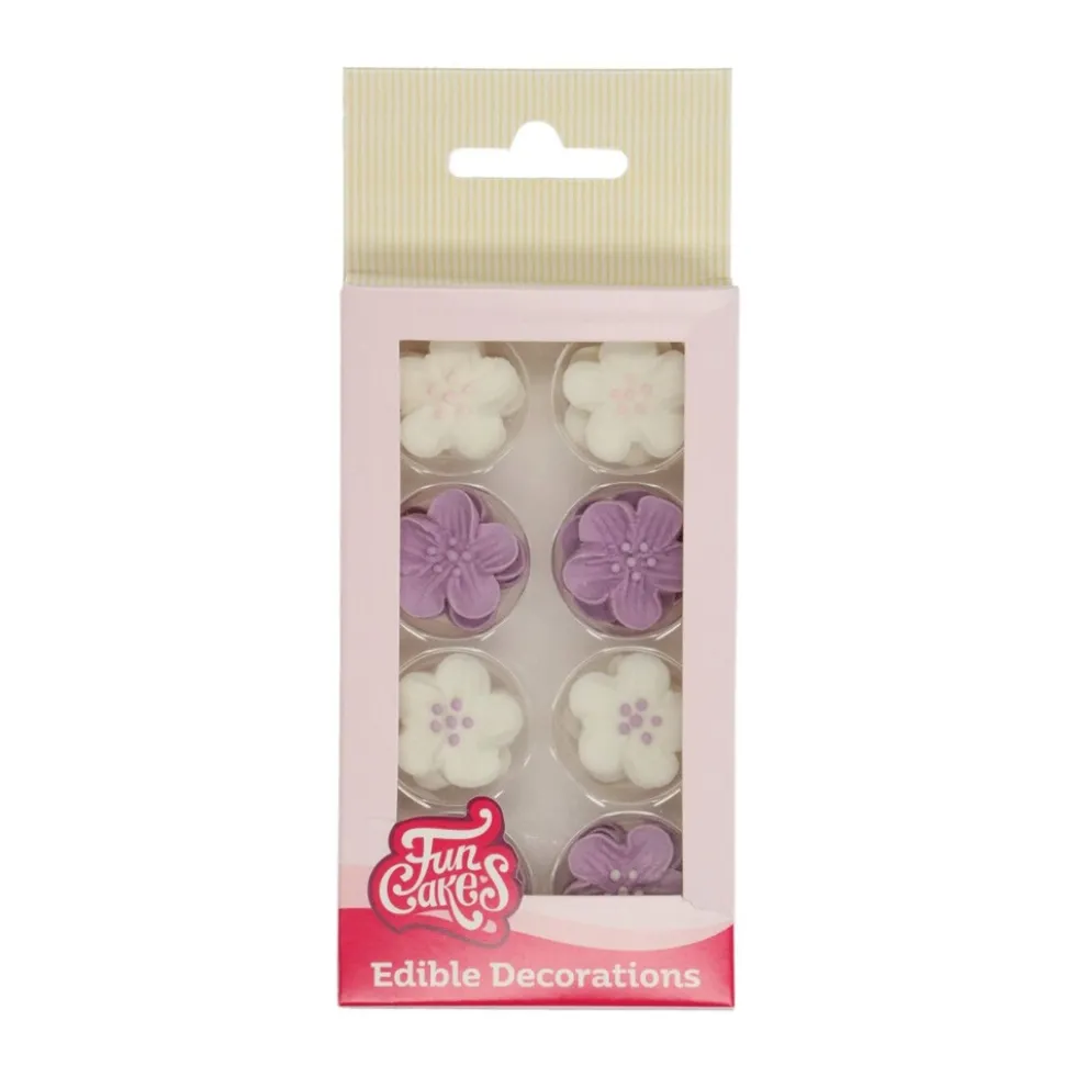 Flores de Azúcar Lilas y Blancas 24 ud
