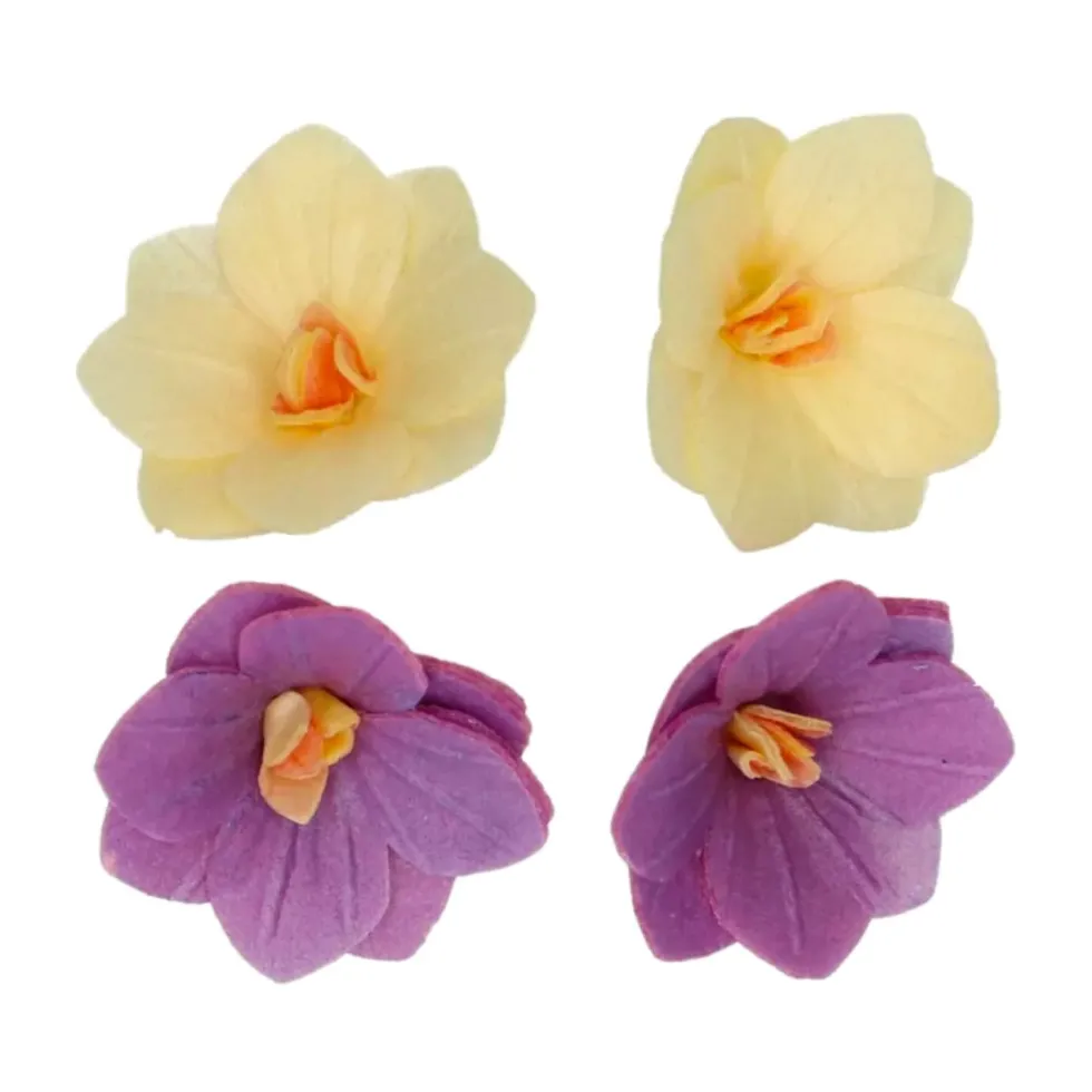 Flores de Papel Comestibles Hortensia Púrpura / Amarilla Pequeña 18 ud
