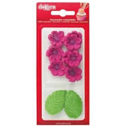 Flores Fucsia y Hojas de Azúcar 13 ud