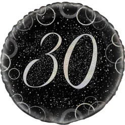 Globo 30 Cumpleaños Negro y Plata 45cm