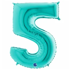 Globo Foil Número 5 Azul Turquesa 1 Metro