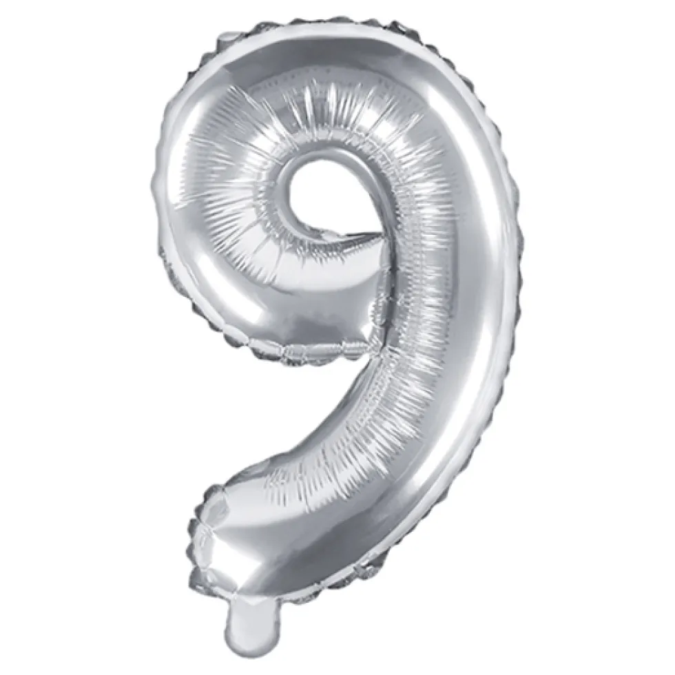 Globo Foil Número 9 Plateado 35 cm