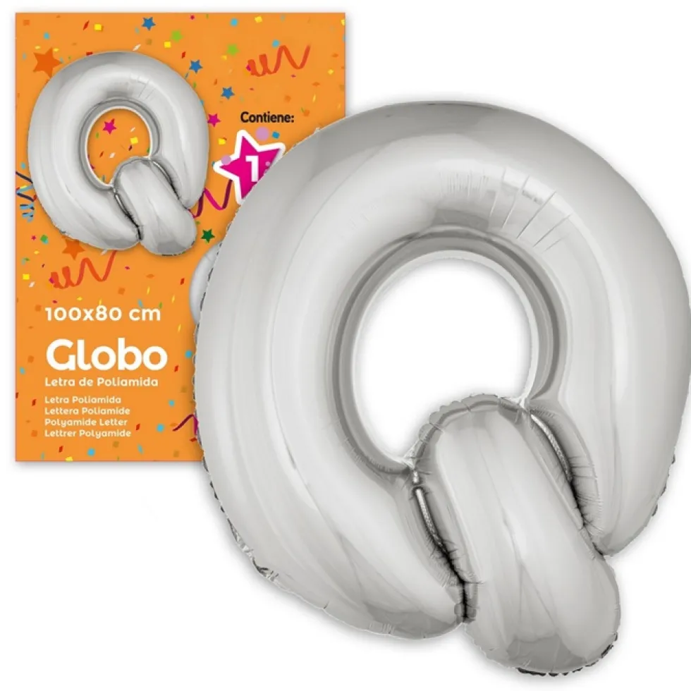 Globo Letra Q Plateado 1 Metro