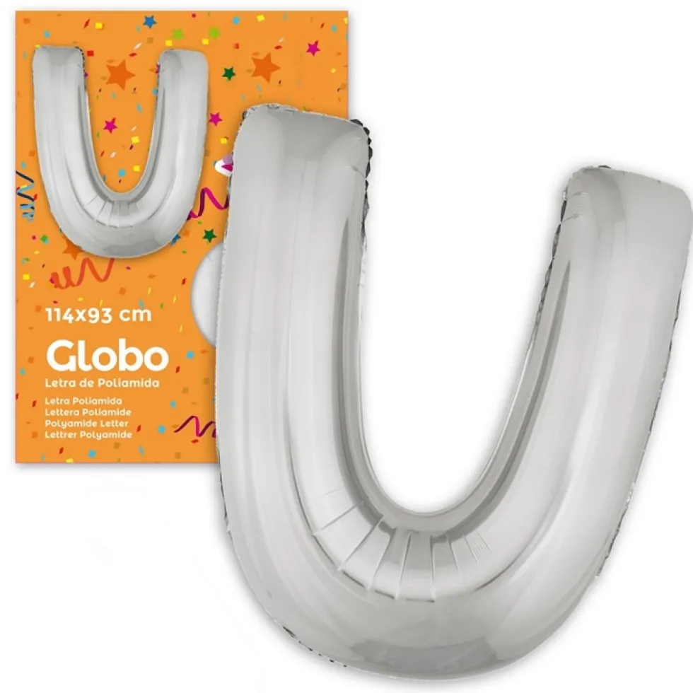Globo Letra U Plateado 1 Metro
