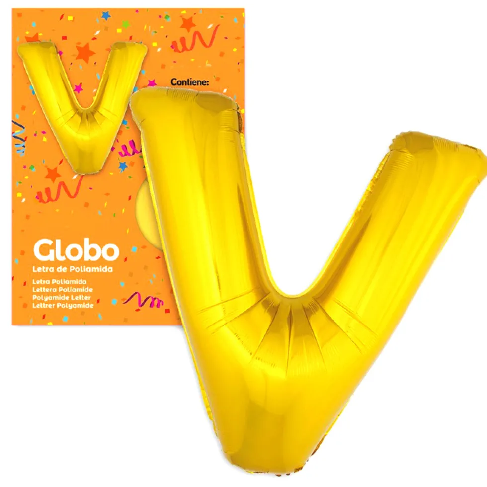 Globo letra V dorado 1 metro