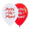 Globos Blancos y Rojos Felíz Día Mami 30 cm 12 ud