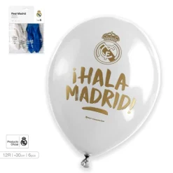 Globos Látex Blanco y Azul Hala Madrid 30 cm - 6 ud