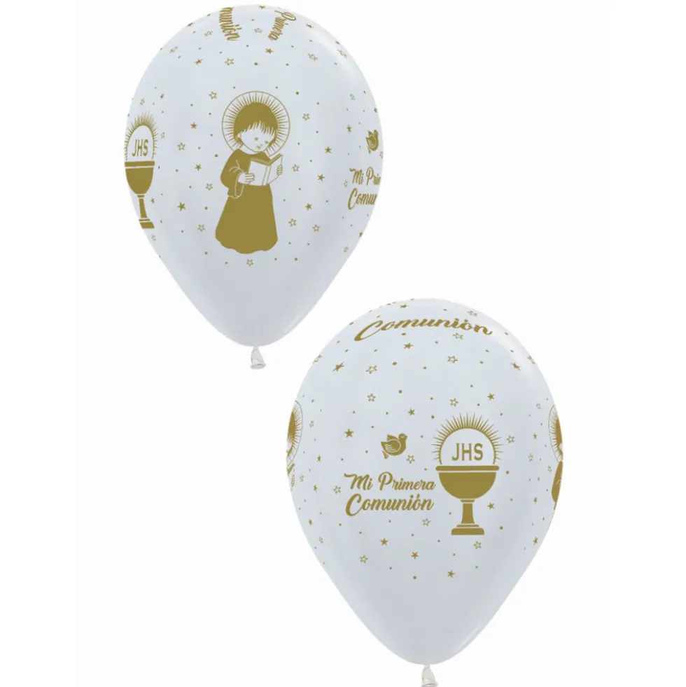 Globos Mi Primera Comunión Tinta Dorada 12 ud