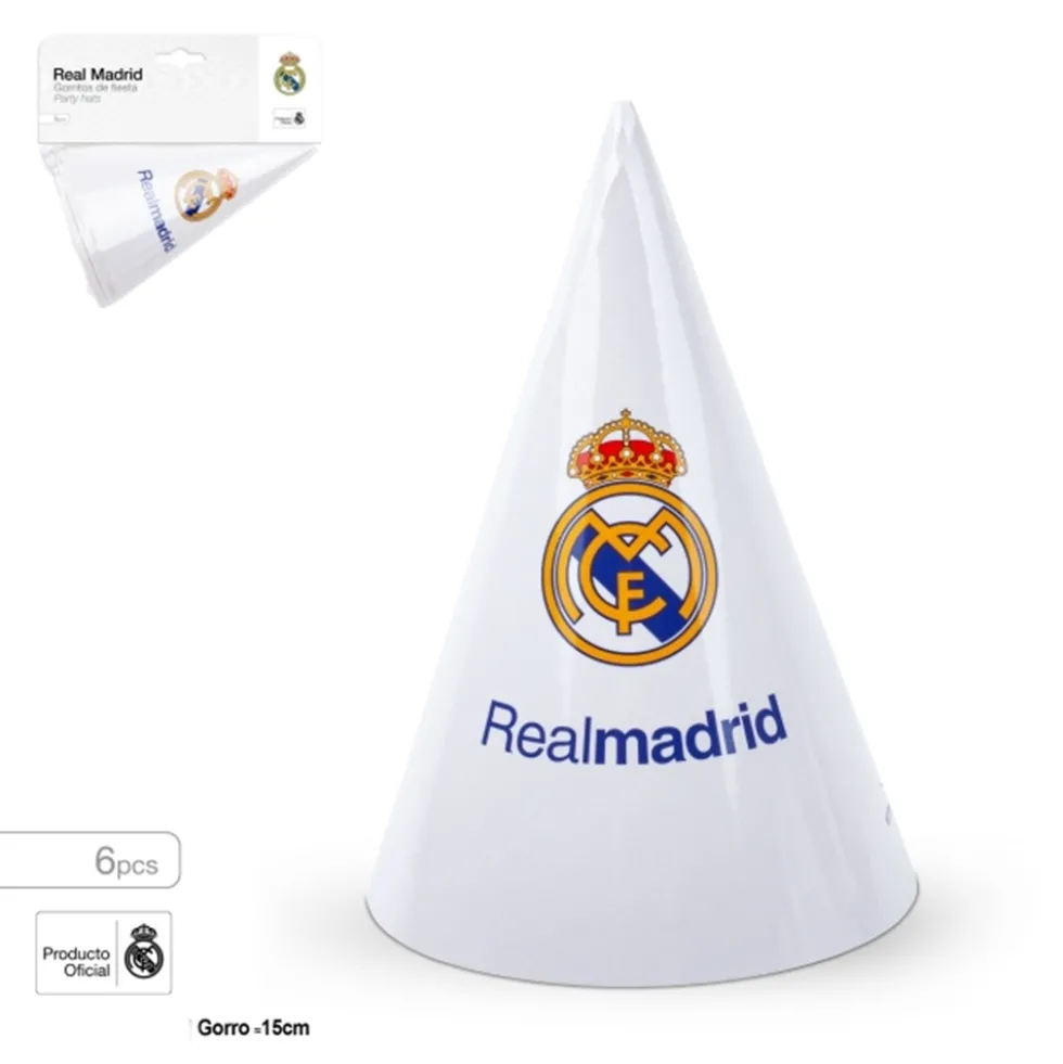 Gorros de Fiesta Real Madrid 15 cm – Pack 6 uds