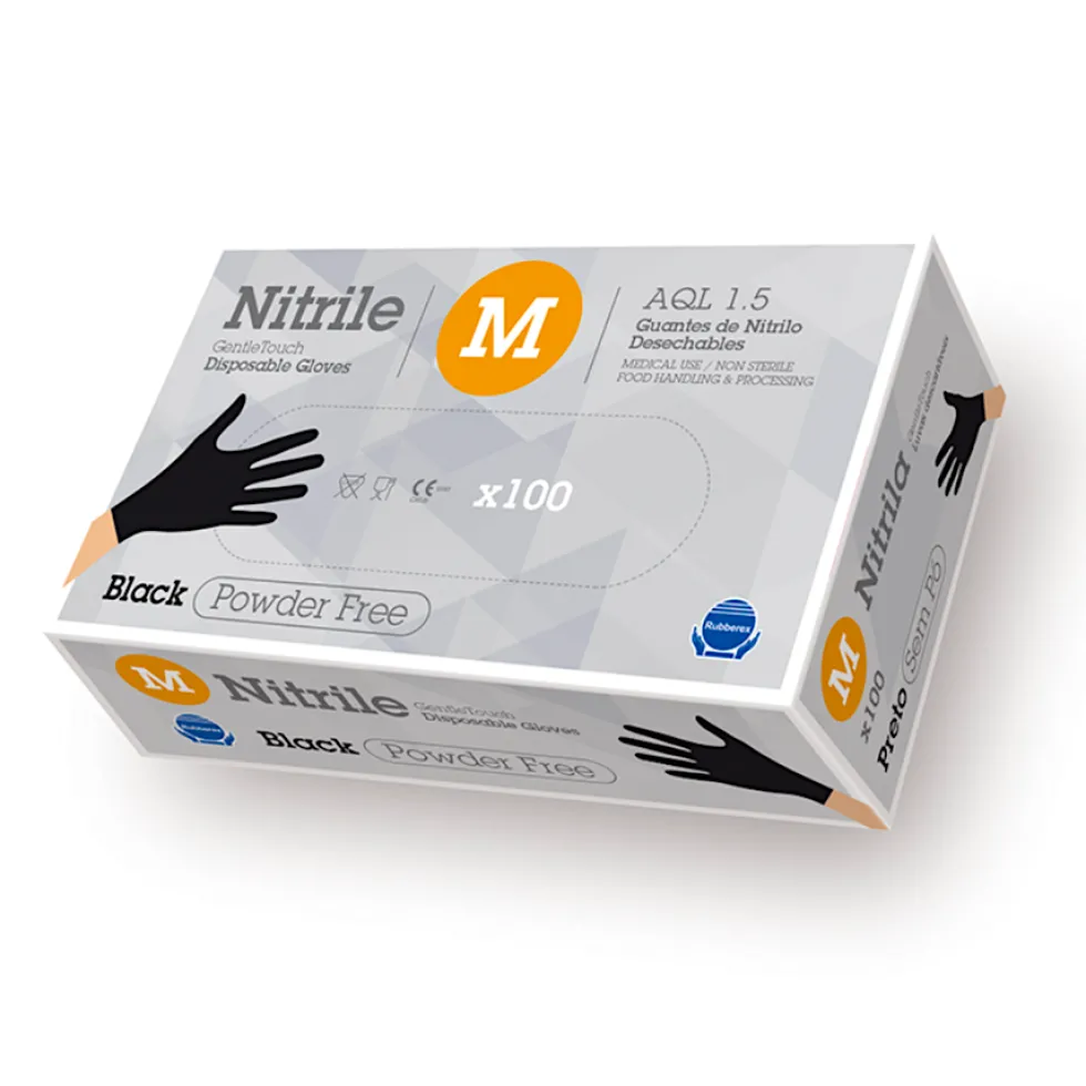 Guantes de nitrilo negros - M 100 ud - Rubberex