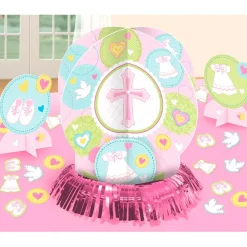 Juego de 3 Centros de Mesa Bautizo Rosa