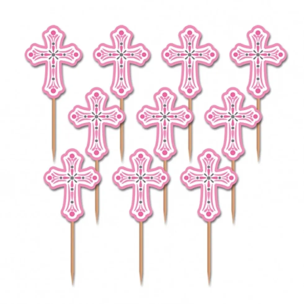 Juego de 36 cruces rosas para decorar