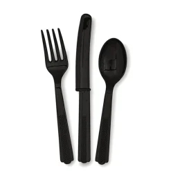 Juego de 18 cubiertos de plástico Negros