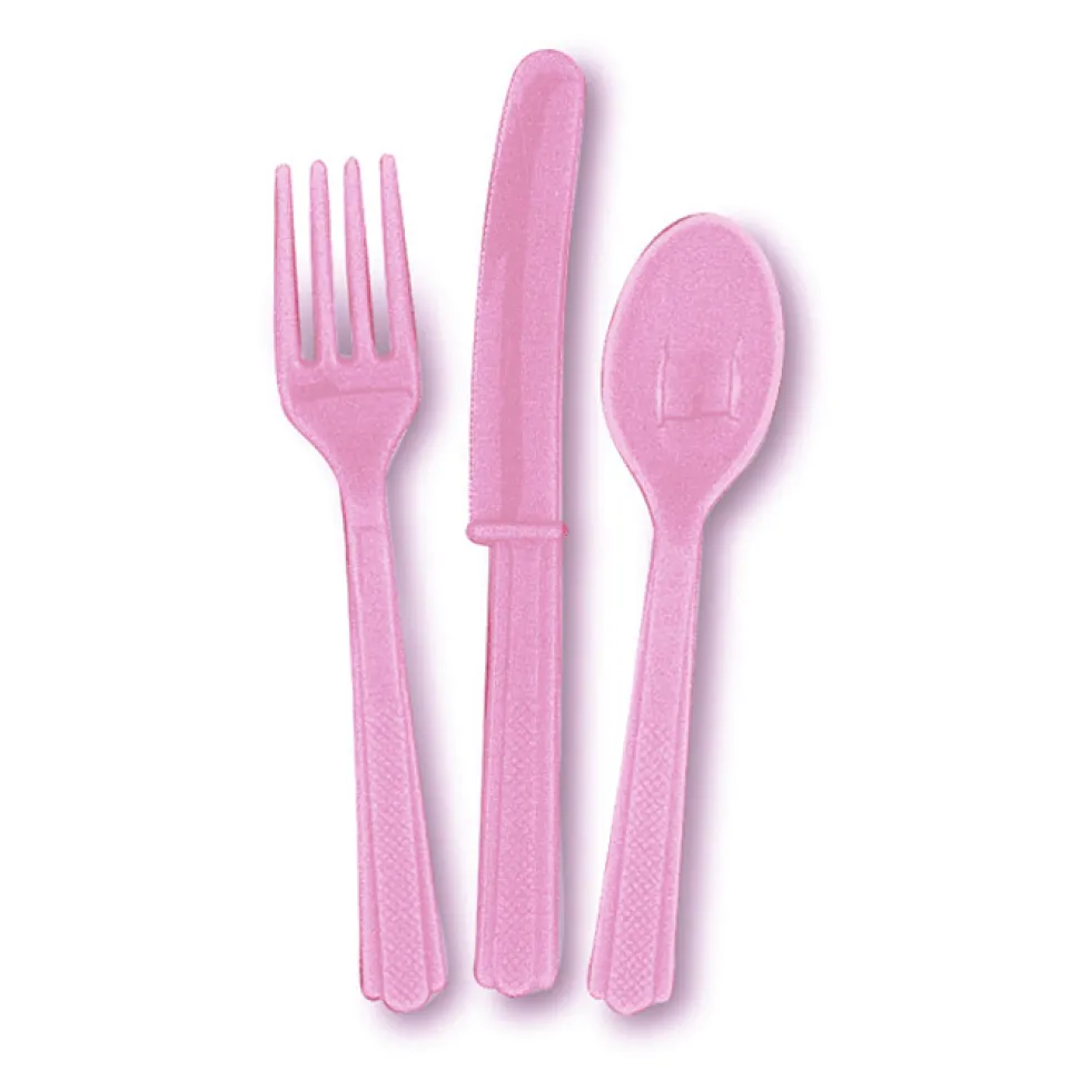 Juego de 18 cubiertos de plástico Rosa Claro