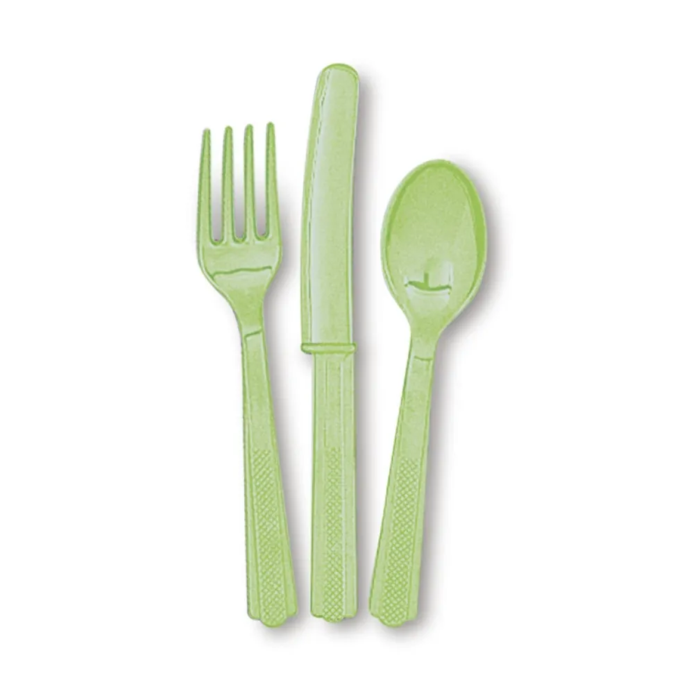 Juego de 18 cubiertos de plástico Verde Pastel