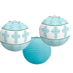 Juego de 3 Farolillos Comunión azul