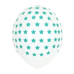 Juego de 5 globos blancos con estrellas azul turquesa