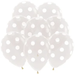 Juego de 12 Globos Transparentes con Lunares Blancos