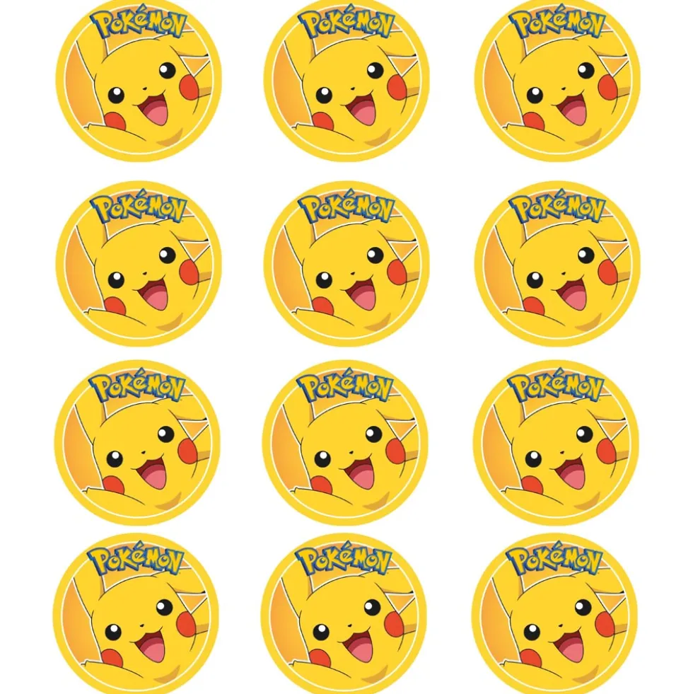 Juego de 12 Impresiones de 6 cm en Papel Comestible Pokémon